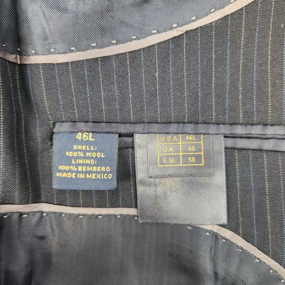 Brooks Brothers‎ 346 Jacket Dark Blue w/ Blue & Gray Pinstripe Blazer Wool 46L
